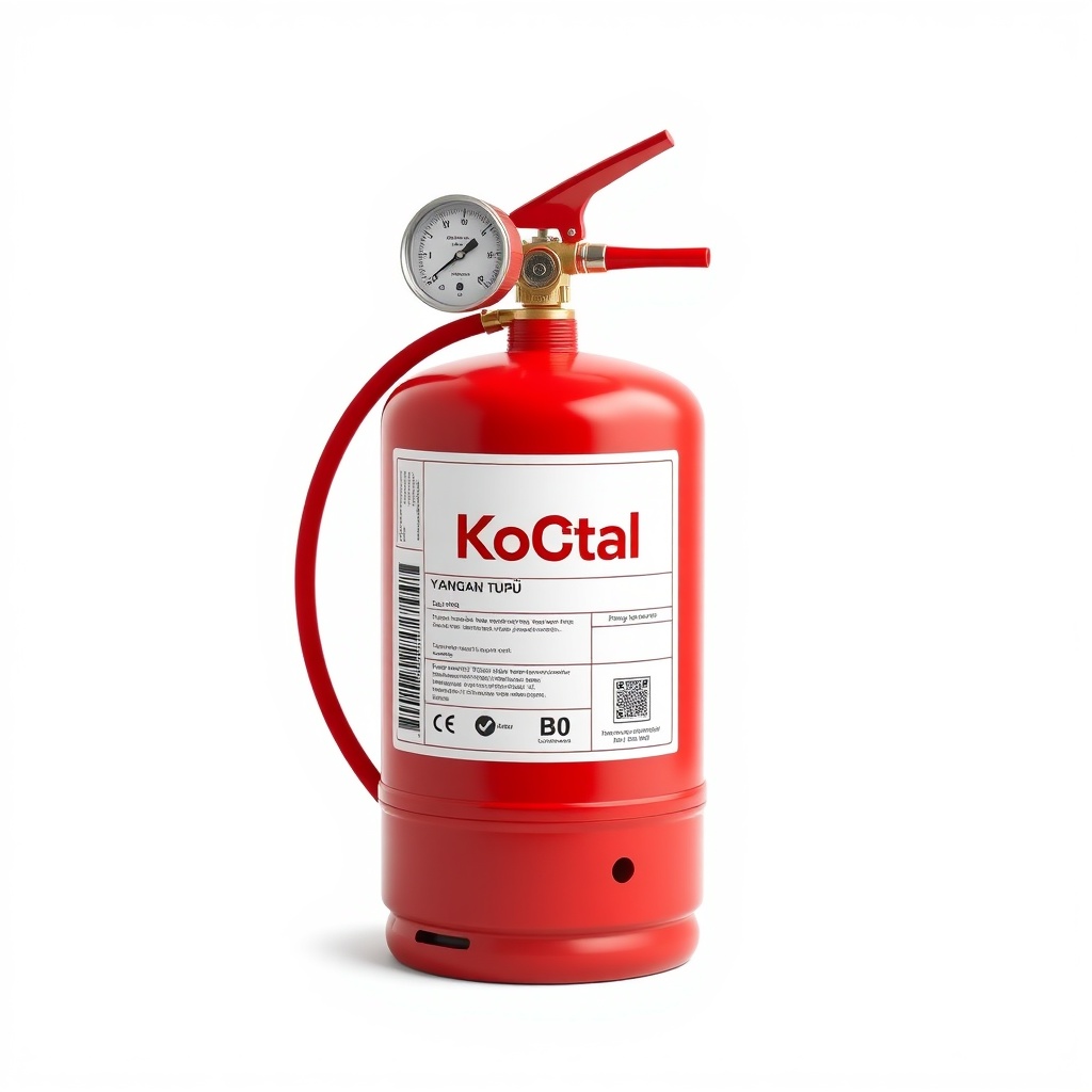 <clean photorealistic photo/illustration of a Koçtaş 6 kg yangın tüpü isolated on a white